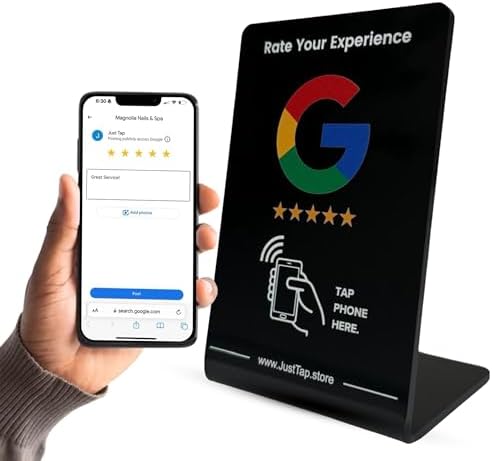 NFC Google Review Stand, One-Tap Instant Feedback & Ratings | Elevate Customer Engagement & Boost Business Reviews | Reusable One Touch NFC Reviews | Compatible With Any SmartPhone (Black, 1 Stand)