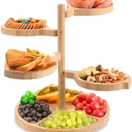 Cheese Boards Charcuterie Gift Bamboo: 5-in-1 360° Rotation Tiered Unique Serving Platters for Christmas Housewarming Wedding Party Holiday Birthday Gift Easy Setup – UTCG U2