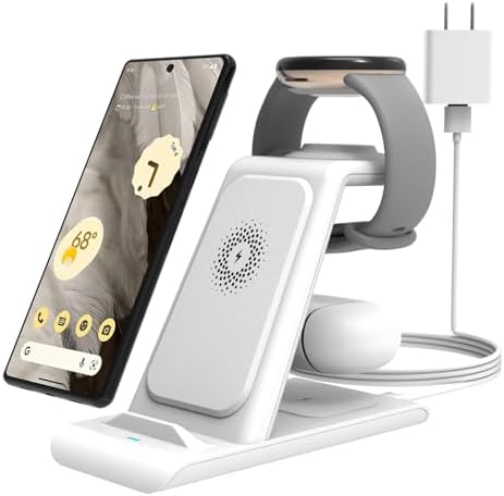 HATALKIN Upgraded Wireless Charger for Google Pixel Watch,3 in 1 Wireless Charging Station for Google Pixel 8/8pro/7/7A/7 Pro/Fold/6/6 Pro/5/4/3/XL,Pixel Buds Pro,(Not for Pixel Watch 2)