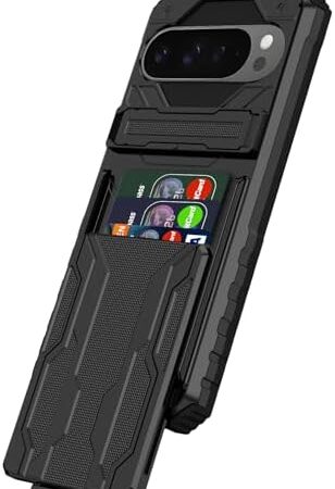 for Google Pixel 9 Pro XL Wallet Case with Credit Card Holder Stand Kickstand Slim Rugged Shockproof Heavy Duty Defender Armor 【Military Grade】 Protective Phone Case – Black