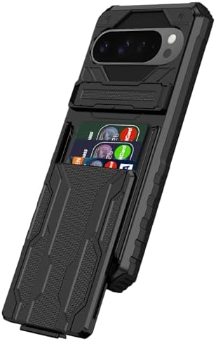 for Google Pixel 9 Pro XL Wallet Case with Credit Card Holder Stand Kickstand Slim Rugged Shockproof Heavy Duty Defender Armor 【Military Grade】 Protective Phone Case – Black