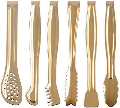 Gold Plated Mini Serving Tongs Set 6-Inch Appetizers Tongs Stainless Steel Small Sugar Cube Tongs Ice Tongs, Set of 6