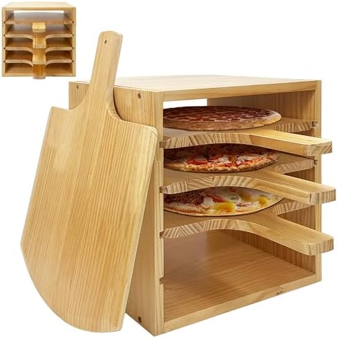 Montex Pizza Peel Rack with 4 Pack Non-Stick Wood Pizza Paddle, 12 Inch Pizza Boards for Storage and Baking Multiple Pizzas, Bread.
