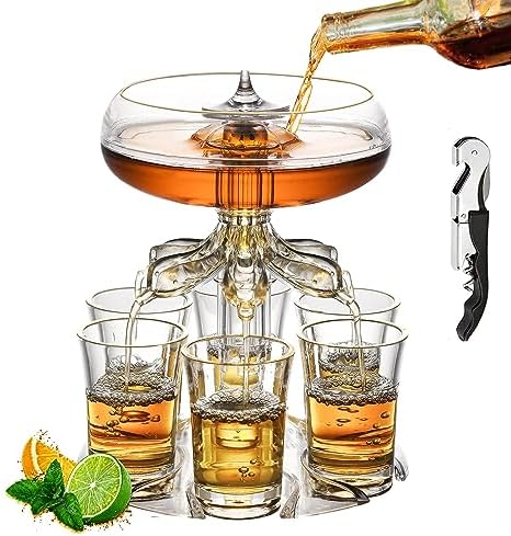 Shot Dispenser with 6 Shot Glasses, Shot Glass Dispenser,Upgraded Prestige Shot Dispenser,Drink Dispenser for Parties,Drinking Games, Bars, and Hosting