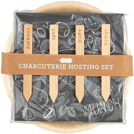 Mud Pie Charcuterie Hosting Set, plate 6″ dia, BROWN