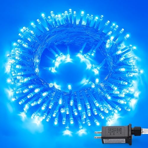JMEXSUSS 150 LED Blue String Lights Indoor Outdoor Waterproof, Connectable 59 Ft Plug in String Lights, 8 Modes Blue Christmas Lights for Bedroom, Patio, Party, Holiday Decorations