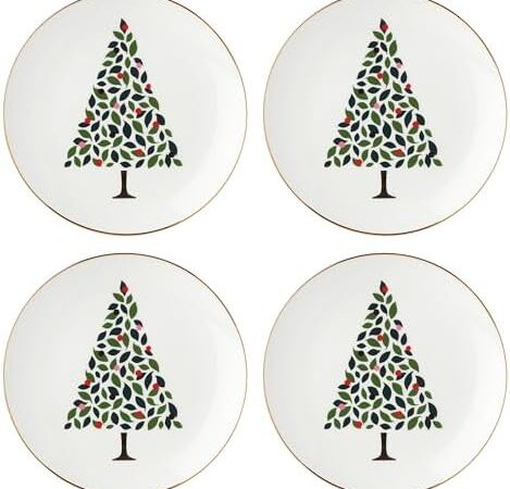 Kate Spade new york Evergreen 4-Piece Accent Plates, 4 Count, White, Christmas Dinnerware Set, Holiday Hosting