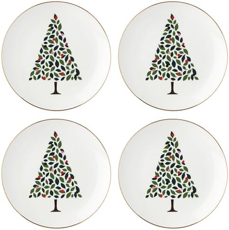 Kate Spade new york Evergreen 4-Piece Accent Plates, 4 Count, White, Christmas Dinnerware Set, Holiday Hosting