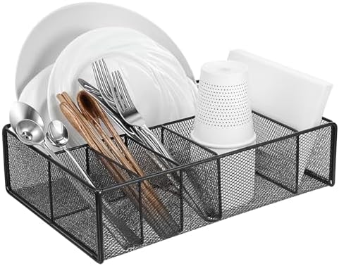 MAQUITA Utensil Holder, Silverware Caddy, Utensil And Napkin Holder, Cutlery And Flatware Organizer. Paper Plate Dispenser, ideal For Grilling and Hosting Essentials Black