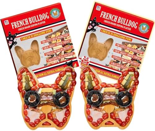 2-Pack Frenchie The French Bulldog Cheese Board, 2pcs 12″ inch Natural Bamboo Cheese Boards and Charcuterie Boards, Serving Tray Aperitif Unique Women Gifts for Housewarming