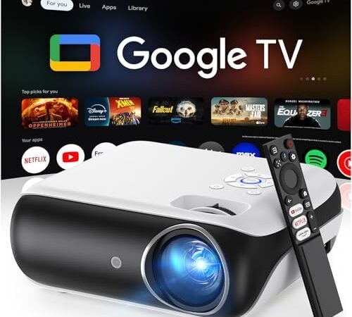 HAPPRUN Projector, Google TV Projector with WiFi and Bluetooth, 4K Support, Netflix-Licensed, HDR 10+, Native 1080P Outdoor Movie Projector, Smart Home Theater Projector Support Google Cast & Airplay