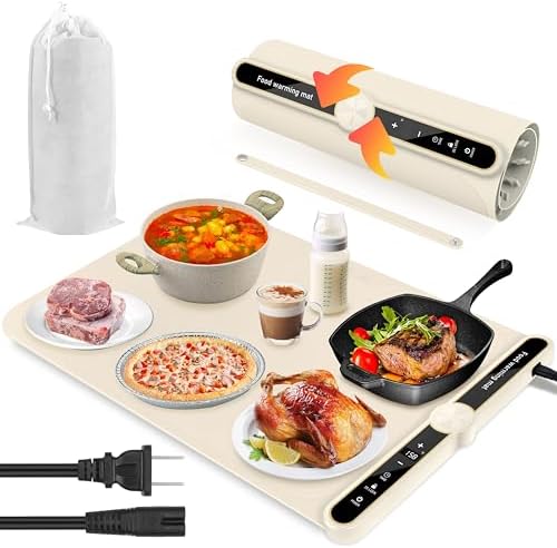 Warming Mat for Food with 9 Level Temperature,Electric Warming Tray 1-6 hours adjustable Timer,Food Warmer Mat,Warming Pads for Food,Portable Heating Mat for Buffet,Parties,Buffets Party(Beige Yellow)
