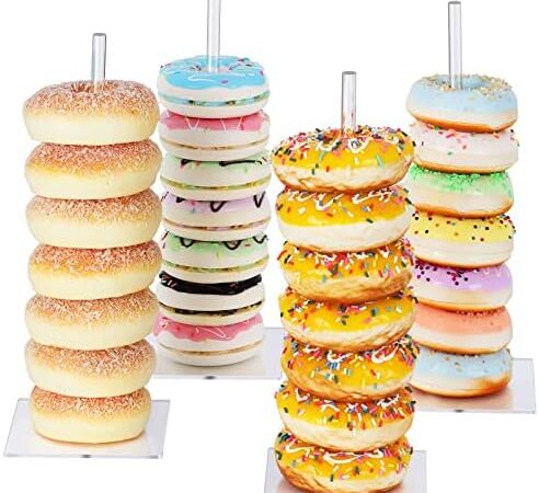Donut Stand Acrylic 4 Pack, Clear Bagel Holder Stand, Donut Tower Stand, Donut Display Stand for Dessert Table, Doughnut Holder for Birthday, Wedding, Baby Shower, Christmas, Party