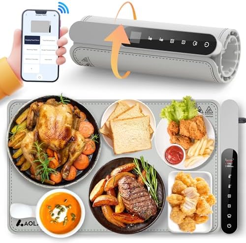 Smart Foldable Electric Food Warming Mat: Kitchen Gifts Roll Up Silicone Heating Mat for Food – Portable Warming Tray Party Hosting Essentials Hot Plate Heating Trays for Parties Buffet Serving Food