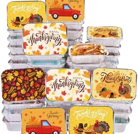 50 Pcs Thanksgiving Aluminum Food Containers with Lids Thanksgiving Leftover Take Home Containers Disposable Thanksgiving Hosting Essentials Party Favors Baking Cake Pans for Cooking Heating Roasting