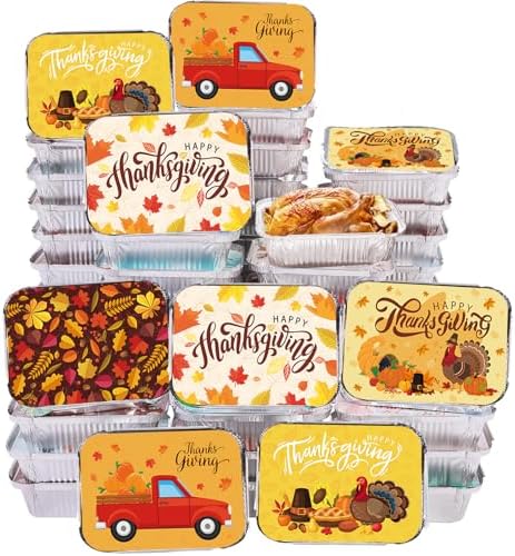 50 Pcs Thanksgiving Aluminum Food Containers with Lids Thanksgiving Leftover Take Home Containers Disposable Thanksgiving Hosting Essentials Party Favors Baking Cake Pans for Cooking Heating Roasting