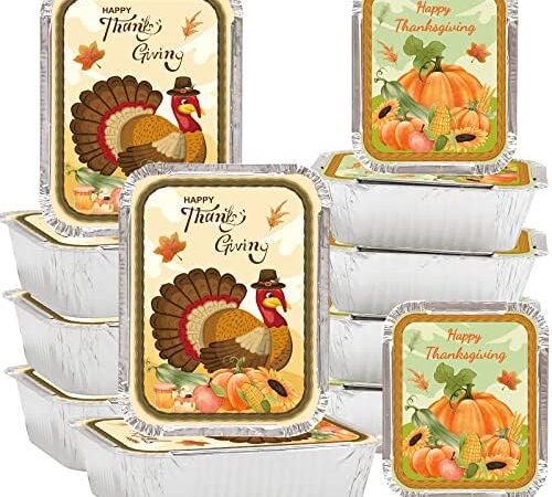 WorldBazaar Thanksgiving Aluminum Food Containers 24PCS Thanksgiving Leftover Take Home Containers with Lids 2 Size Thanksgiving Hosting Essentials Thanksgiving Party Favors