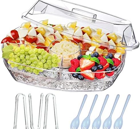 INNOVATIVE LIFE Fruit Trays for Serving for Party, 15 Inch Appetizer Serving Tray on Ice, Party Platters for Serving Food, Clear