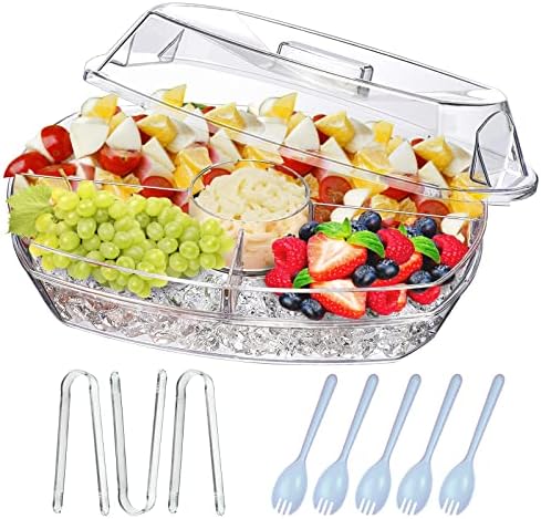 INNOVATIVE LIFE Fruit Trays for Serving for Party, 15 Inch Appetizer Serving Tray on Ice, Party Platters for Serving Food, Clear