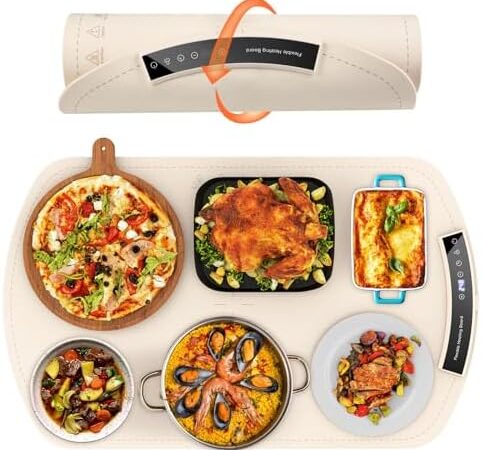 Food Warming Mat, Electric Warming Tray for Buffets & Parties, Silicone Heating Mat for Food with 9 Temperature Settings, Roll-Up Storage, 25.8″x15.6″