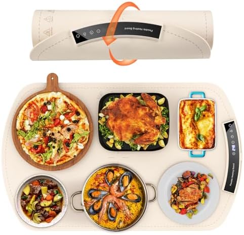 Food Warming Mat, Electric Warming Tray for Buffets & Parties, Silicone Heating Mat for Food with 9 Temperature Settings, Roll-Up Storage, 25.8″x15.6″