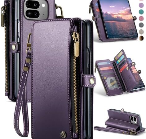 Defencase Compatible with Pixel 9 Pro Fold Case Wallet with RFID Blocking Card Holder & Pen Holder PU Leather Magnetic Snap Flip Zipper Strap Phone Case Fit for Google Pixel 9 Pro Fold, Purple