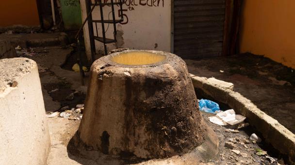 La calle Santa Rita de Los Guandules afectada por materia fecal